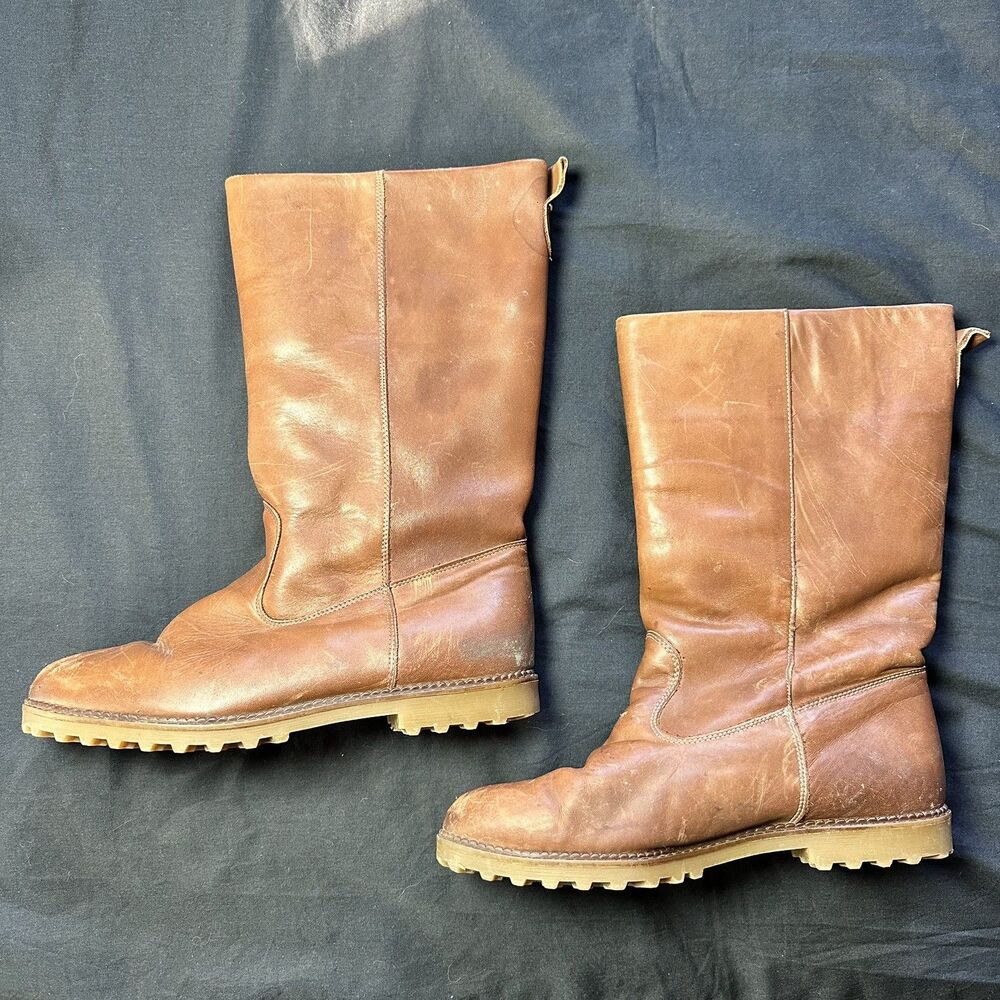 VTG L.L. Bean Leather Campus Boots Women 9 M Made In Canada Insulated Lug Sole